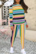 Blue Purple Casual Stripe Patchwork O Neck Long Sleeve Two Pieces
