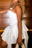White Sexy Solid Color Backless Spaghetti Strap Irregular Dresses
