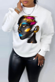 White Casual Street Graffiti Print O Neck Tops