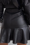 Black Street Solid Color Buckle Patchwork Boot Cut High Waist Patchwork Bottoms