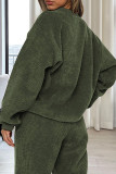 Ink Green Casual Solid Color Draw String Pocket Patchwork O Neck Long Sleeve Two Pieces