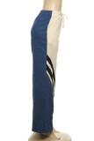 Apricot Casual Stripe Draw String Patchwork Contrast Loose Mid Waist Wide Leg Patchwork Bottoms