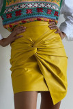 Yellow Sexy Solid Color Patchwork Ruched Zipper Straight High Waist Patchwork Bottoms