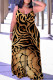 Brown Casual Leopard Print Backless Spaghetti Strap Plus Size Jumpsuits