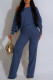 Blue Casual Solid Color Patchwork Oblique Collar Long Sleeve Two Pieces