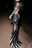 Black Elegant Stripe Patchwork Backless Turtleneck Long Dresses