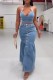 Blue Sexy Casual Solid Color Backless Halter Sleeveless Two Pieces