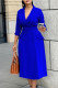 Blue Elegant Solid Color Buttons Patchwork With Belt Turn-back Collar Long Dresses