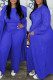 Blue Casual Solid Color Pocket O Neck Long Sleeve Three Piece Set