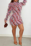 Pink Sexy Patchwork Half A Turtleneck Wrapped Skirt Dresses