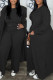Black Casual Solid Color Pocket O Neck Long Sleeve Three Piece Set