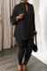 Black Casual Solid Color Patchwork Slit V Neck Long Sleeve Two Pieces