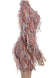 Pink Sexy Patchwork Half A Turtleneck Wrapped Skirt Dresses