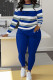 Blue Casual Print Letters O Neck Long Sleeve Two Pieces
