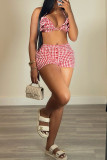 Red Sexy Plaid Patchwork Backless Spaghetti Strap Two Pieces