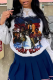 White Casual Street Figure Print O Neck Tops