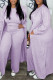 Light Purple Casual Solid Color Pocket O Neck Long Sleeve Three Piece Set