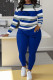 Blue Casual Print Patchwork O Neck Long Sleeve Two Pieces