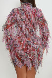 Pink Sexy Patchwork Half A Turtleneck Wrapped Skirt Dresses