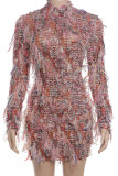 Pink Sexy Patchwork Half A Turtleneck Wrapped Skirt Dresses