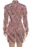 Pink Sexy Patchwork Half A Turtleneck Wrapped Skirt Dresses