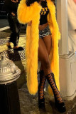Yellow Street Celebrities Solid Color Patchwork Cardigan Collar Outerwear