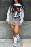 White Casual Street Figure Print O Neck Tops