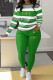 Green Casual Stripe Letters Patchwork O Neck Long Sleeve Two Pieces