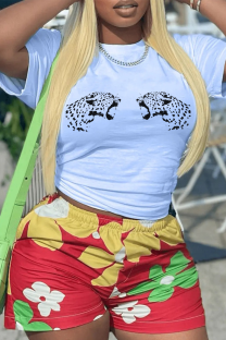 White Casual Street Animal Print O Neck T-Shirts