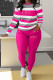 Pink Casual Stripe Letters Patchwork O Neck Long Sleeve Two Pieces