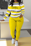 Pink Casual Print Letters O Neck Long Sleeve Two Pieces