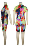 Multicolor Casual Print Patchwork O Neck Short Sleeve Two Pieces