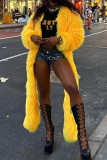 Yellow Street Celebrities Solid Color Patchwork Cardigan Collar Outerwear