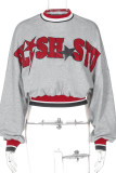 Grey Casual Print Patchwork O Neck Tops