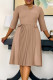 Khaki Elegant Solid Color Pleated V Neck A Line Dresses