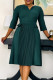 Dark Green Elegant Solid Color Pleated V Neck A Line Dresses