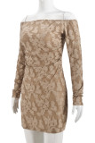 Khaki Sexy Flowers Patchwork Backless Off Shoulder Wrapped Skirt Dresses