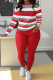 Red Casual Print Patchwork O Neck Long Sleeve Two Pieces