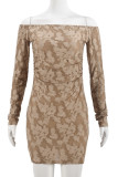 Khaki Sexy Flowers Patchwork Backless Off Shoulder Wrapped Skirt Dresses