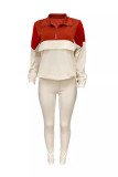 Milky Casual Draw String Patchwork Zipper Zipper Collar Long Sleeve Two Pieces