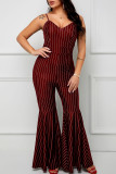 Grey Casual Stripe Patchwork Zipper Spaghetti Strap Bodycon Jumpsuits
