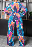 Multicolor Casual Print Patchwork Strap Design V Neck Loose Jumpsuits