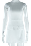 White Sexy Solid Color Patchwork O Neck A Line Dresses