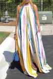 Multicolor Casual Print Patchwork Backless Strap Design Halter Loose Jumpsuits
