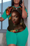 Orange Casual Figure Print Basic O Neck Short Sleeve Two Pieces