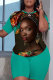 Cyan Casual Figure Print Basic O Neck Short Sleeve Two Pieces