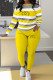 Yellow Casual Print Patchwork O Neck Long Sleeve Two Pieces