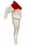 Milky Casual Draw String Patchwork Zipper Zipper Collar Long Sleeve Two Pieces