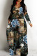 Black Casual Floral Print Basic V Neck Long Dresses