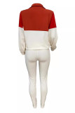 Milky Casual Draw String Patchwork Zipper Zipper Collar Long Sleeve Two Pieces